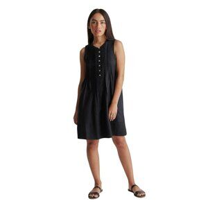 Quince European Linen Sleeveless Swing Dress Black Size M Casual Wear Relax NWT